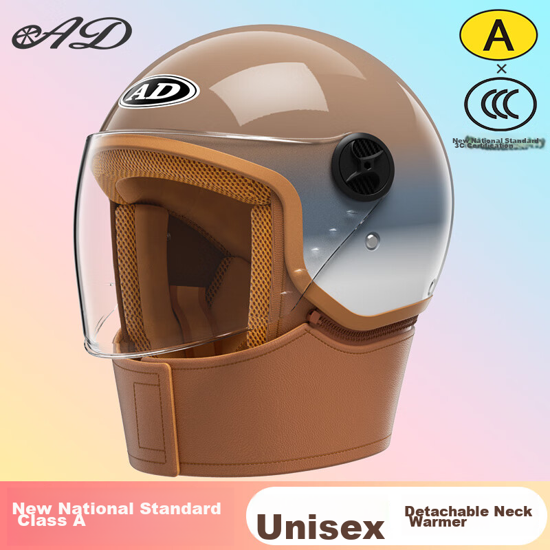 AD New National Standard 3C Certified Electric Vehicle Helmet Unisex Four-Season Universal Electric Bike Safety Helmet Women's Winter Warm Neck Warmer Half Helmet Class A Motorcycle Helmet 519 Rainbow