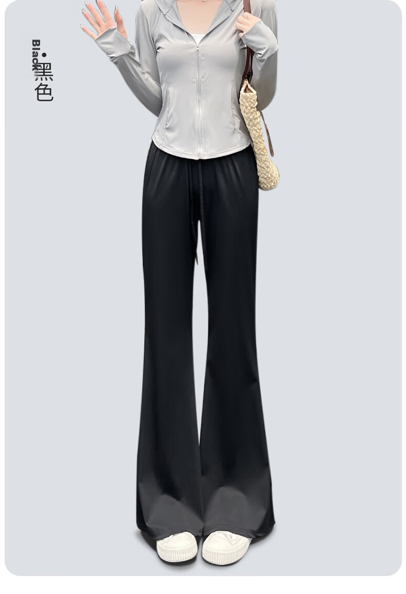 Langsha Ice Silk Sunscreen Casual Pants for Women Summer High Waist Slimming Draped Flared Cool Quick-Dry Wide-Leg Loose Sports Pants 12
