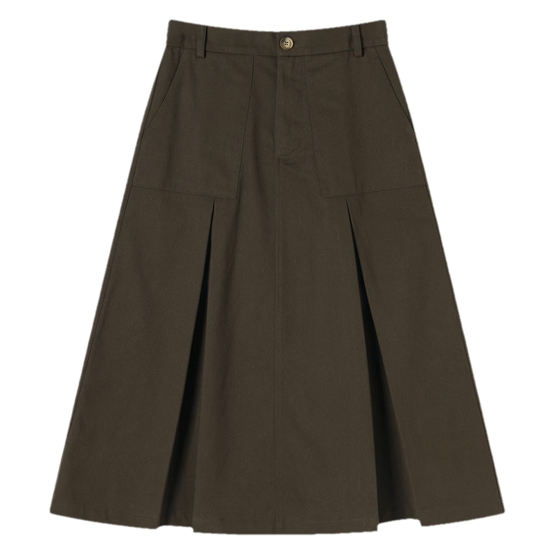 TonLion 2026 Spring Women's A-Line Mid-Length Skirt Brown M