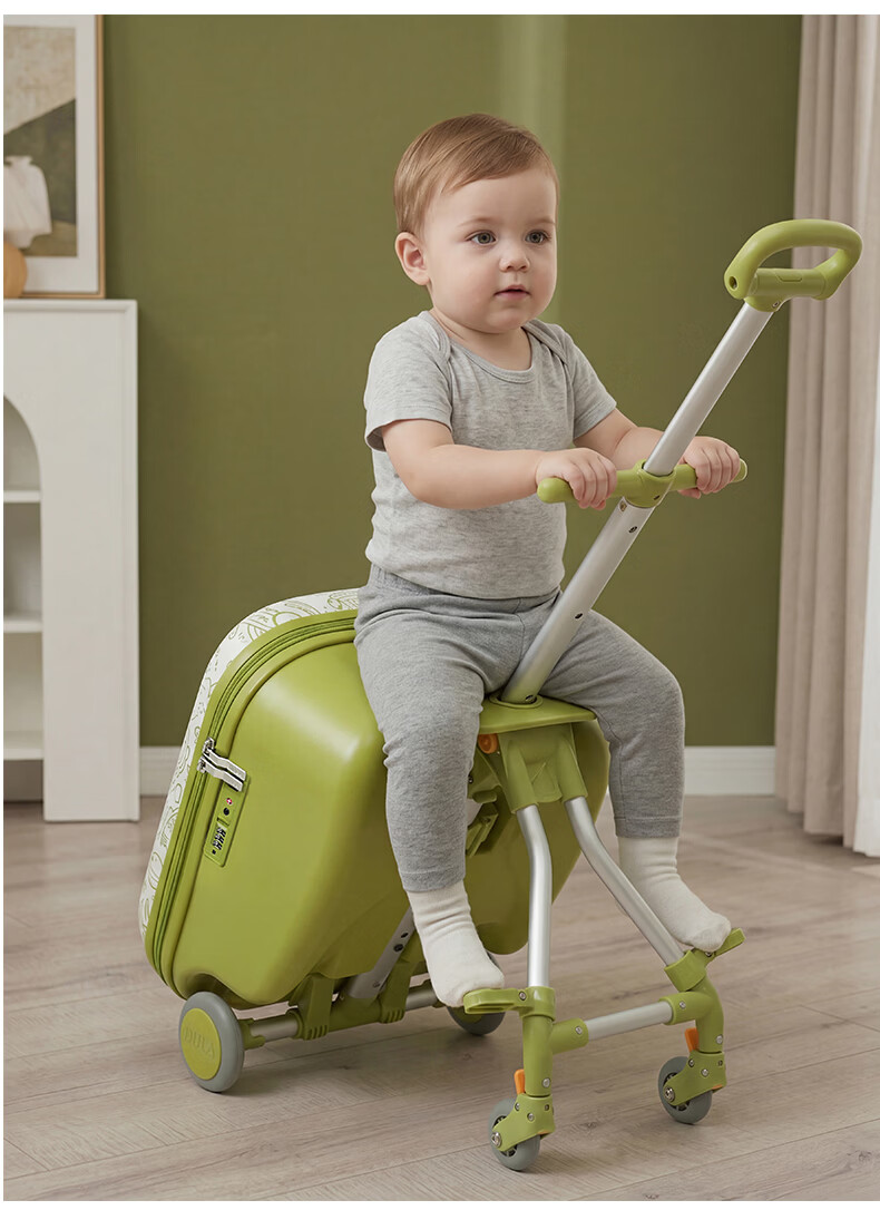 DULA Kids Luggage PC Travel Suitcase Ride-On Carry-On Trolley with Fence Peach Pink 20 Inch 14