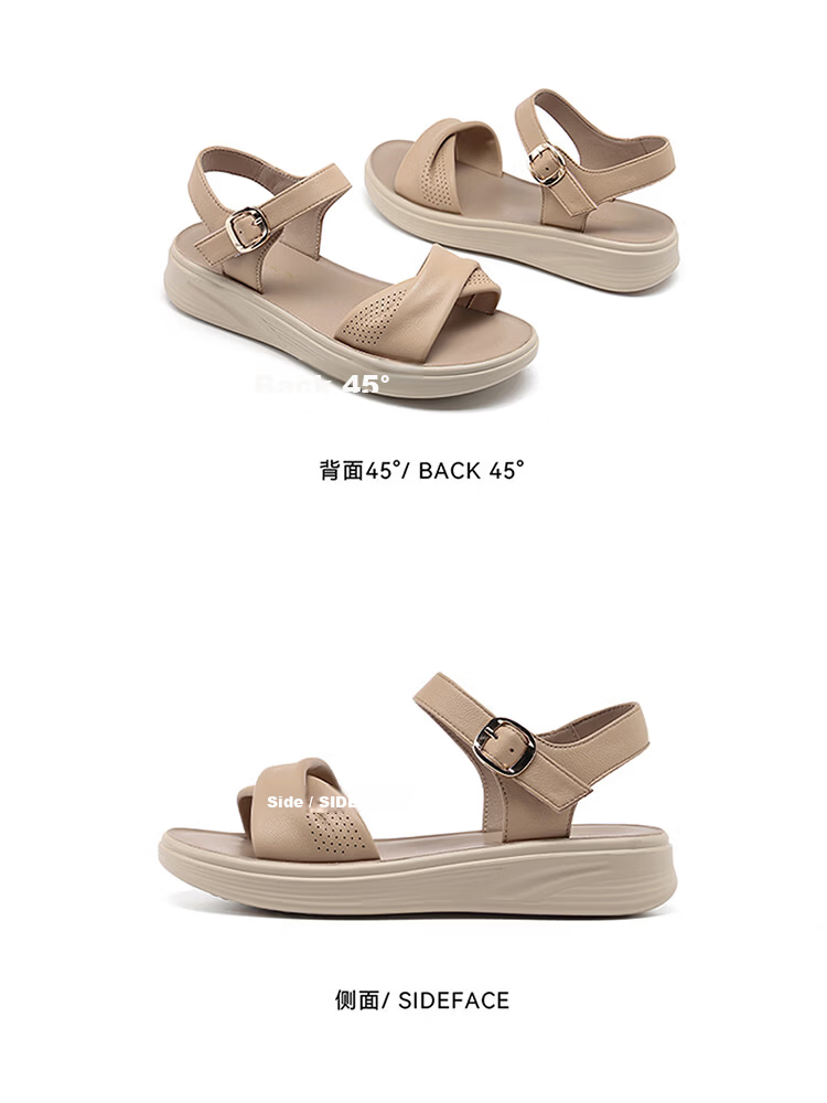 Red Dragonfly Women's Sandals New Soft Sole Mom Shoes Wear-Resistant Middle-Aged and Elderly One-Strap Beach Sandals WTK264812 Apricot Color Size 37 10