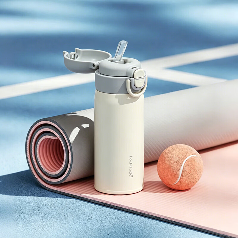 LOCK&LOCK Dual Drink Flip Lid Insulated Tumbler for Men and Women, High-Value Student Thermos Cup, Gray - 350ML