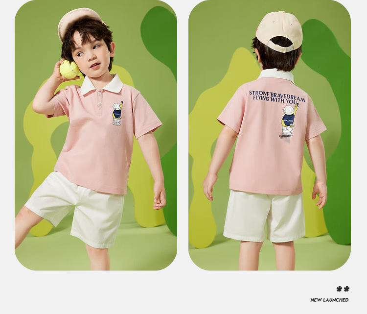 ASK JUNIOR Kids Boys Summer Thin Cartoon Polo Shirt and Shorts Sports Set Pink Size 100 9