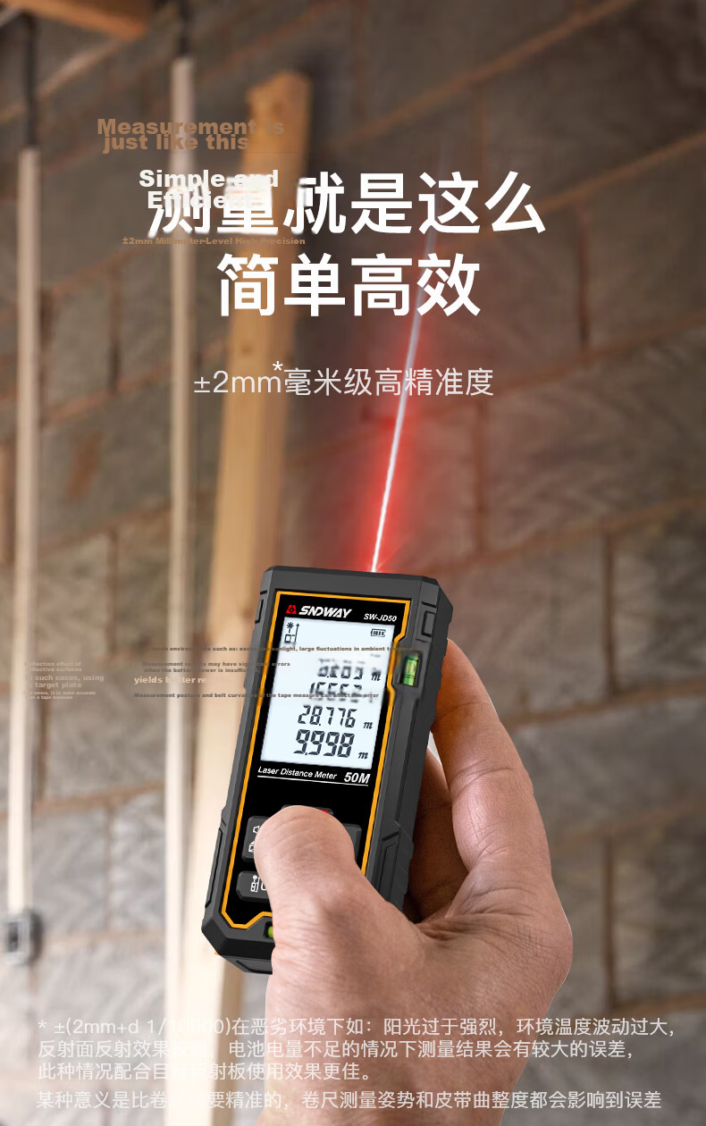 SNDWAY Laser Rangefinder, Infrared High-Precision Electronic Laser Ruler, Measuring Device for Rooms, Red Light SW-JD100 5