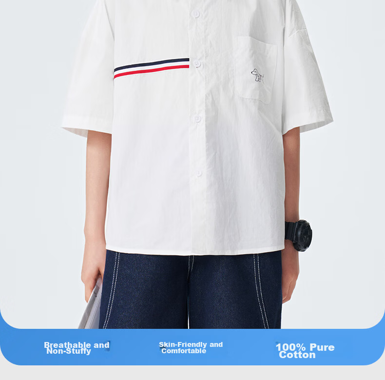 Romon Kids Short Sleeve White Shirt 100% Cotton Boys Pure Cotton School Style Performance Shirt Short Sleeve Shirt Style 1 Size 110 3