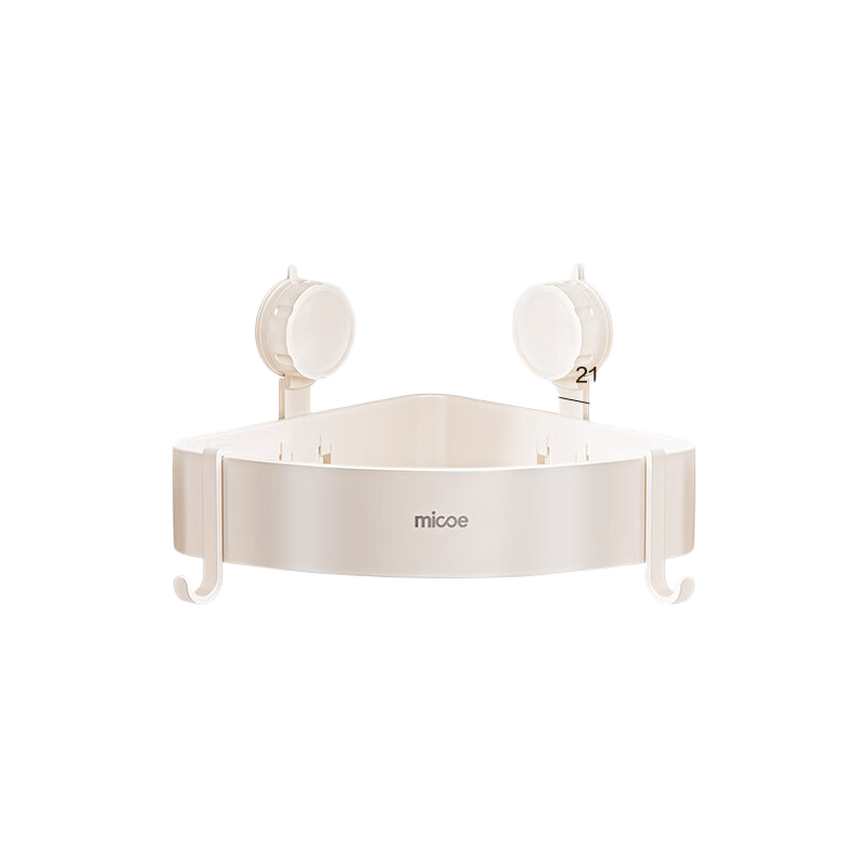 MICOE Bathroom Storage Rack, Triangular Space Aluminum, No Drilling Required, Wall Corner Toilet Washroom Suction Cup Shelf, Milk White, 1 Piece