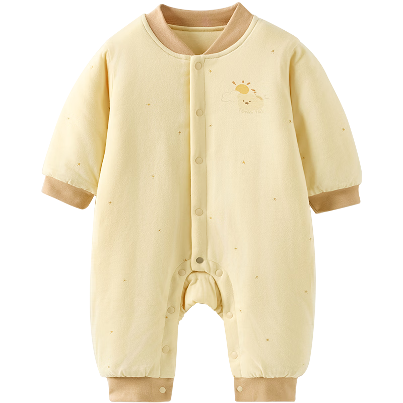 TONGTAI Baby Romper Autumn Winter Pure Cotton Padded Newborn Jumpsuit Thin Cotton Crawling Suit Yellow 73cm