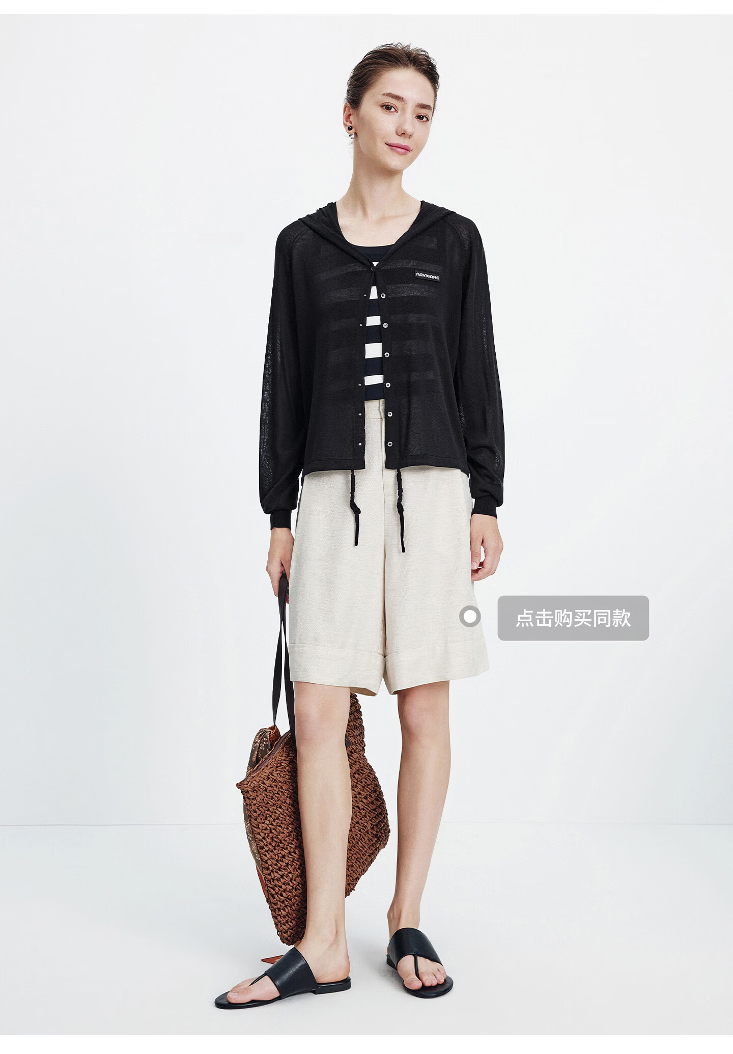 Navigare [Celebrity Edition] Small Sailboat 26 New Women's Lightweight Hooded Knit Cardigan Air Conditioning Jacket 2314096504 9