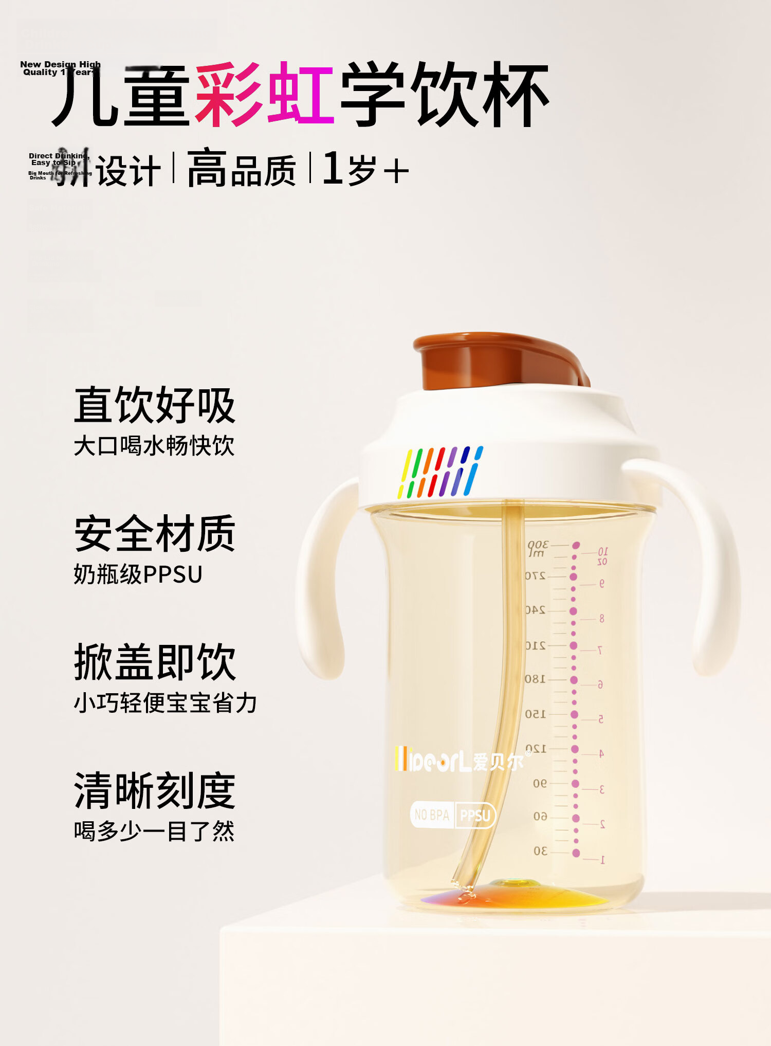 Aibeier Children's Water Bottle Baby Milk Cup Straw Bottle 6 Months-3 Years Training Cup Straw Cup Kindergarten 2