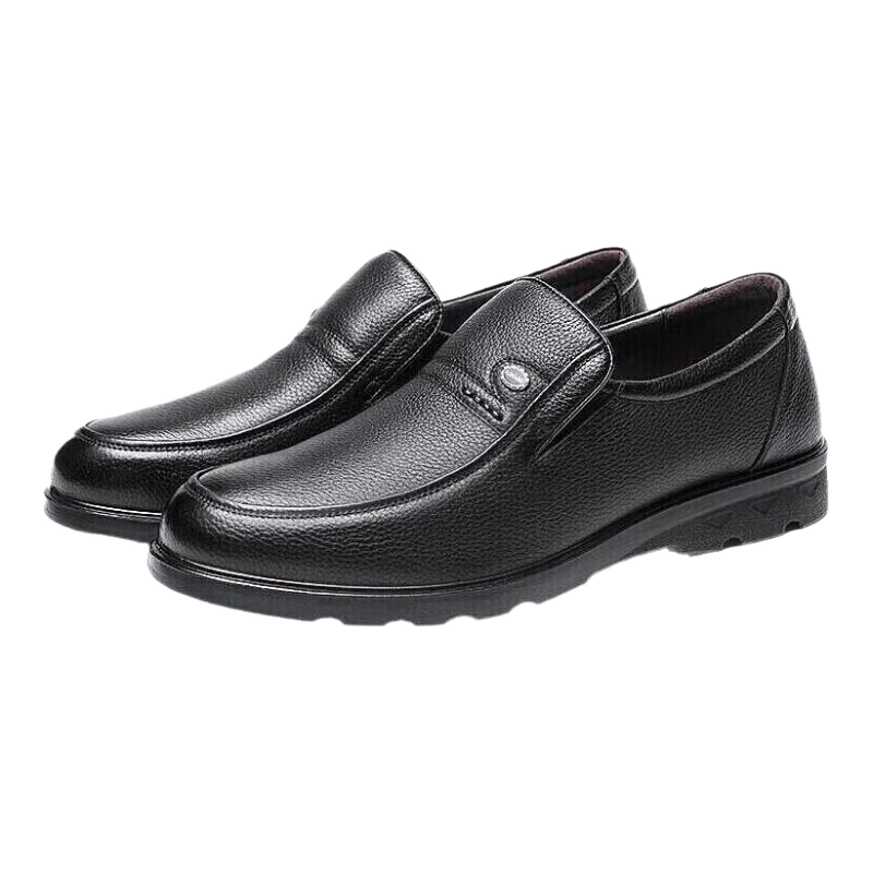 Aokang Men's Leather Slip-On Round Toe Comfortable Business Casual Shoes, Black, Size 40