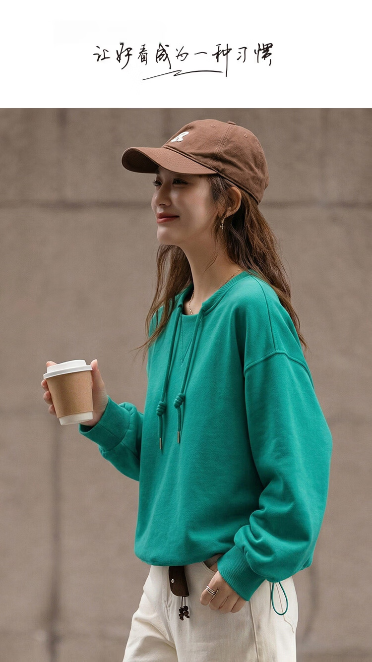 Demana [Cloud Oxygen Cotton Series] Spring Lightweight Youth Style Crewneck Hoodie with Drawstring Handmade Knot Drop Shoulder Slim Fit Women's Sweatshirt Premium Feel 1