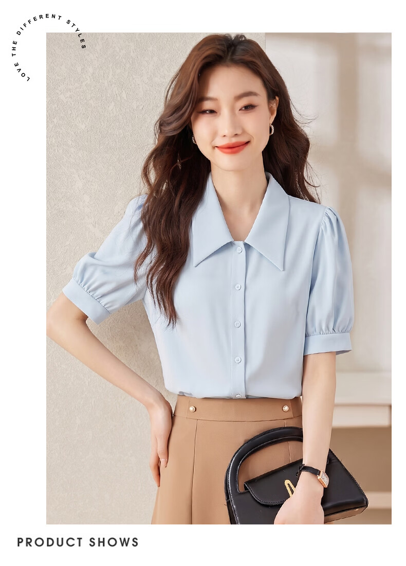 Jeanswest Women's V-Neck Short Sleeve Chiffon Shirt Summer Professional Workwear White L 14