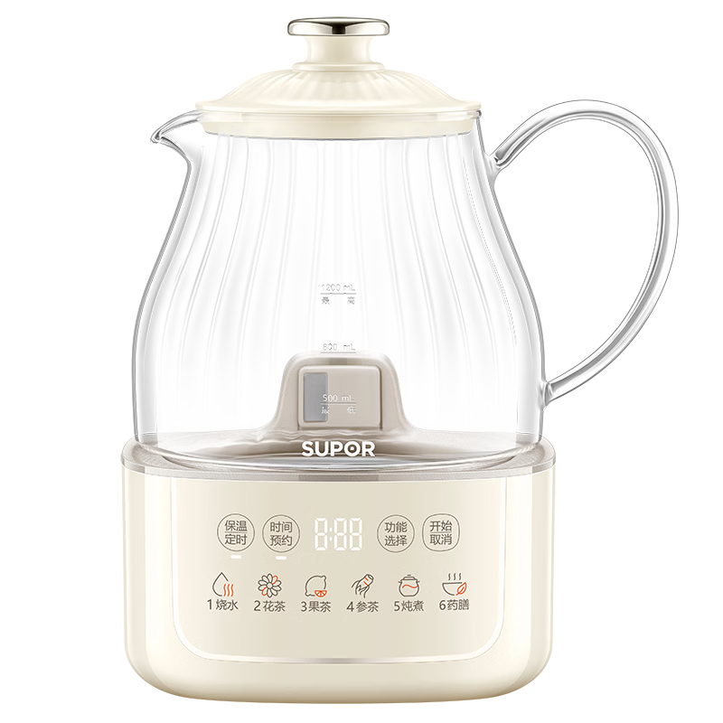 SUPOR Health Kettle All-Glass No Glue Electric Kettle Tea Maker Temperature Control Milk Warmer 1.2L SW-12Y10QA