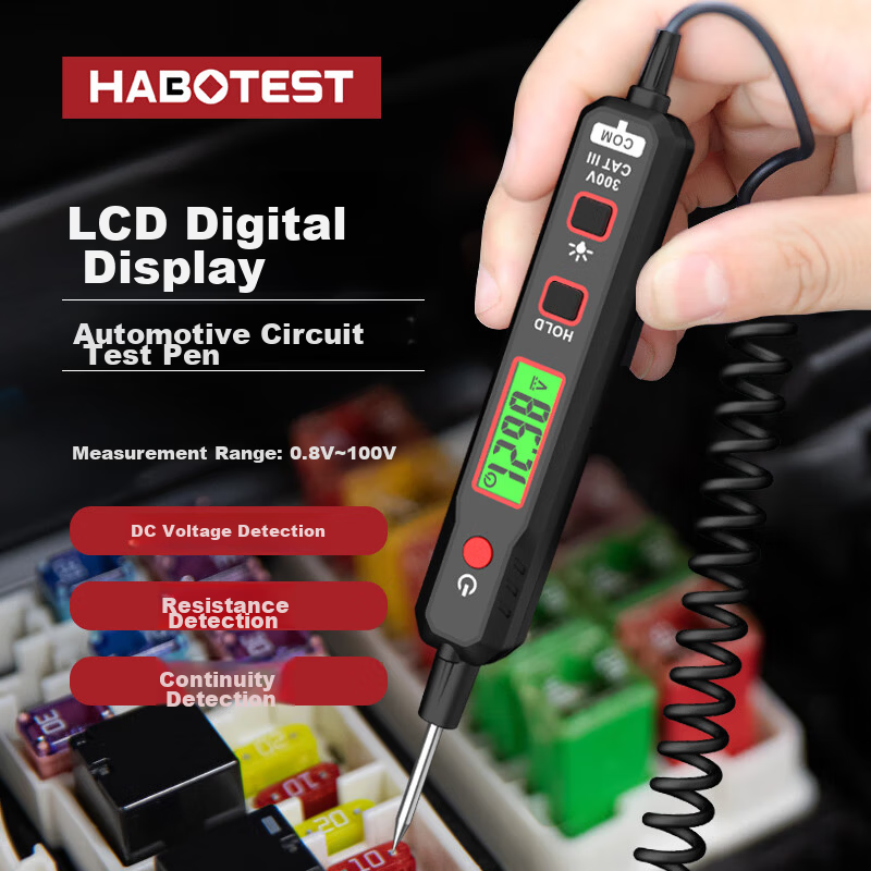 HABOTEST HT86B Auto Digital Display Automotive Test Pen Car Circuit Voltage Resistance Continuity Tester