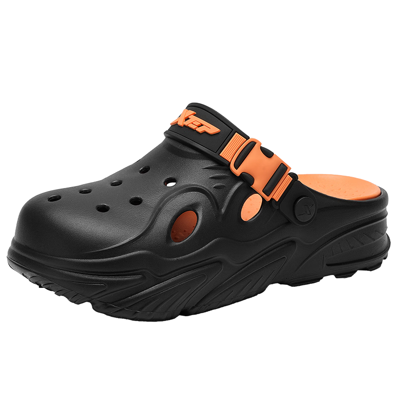 XTEP Men's Sport Sandals Hole Shoes Outdoor Slippers Summer New Beach Shoes A076 Black Orange Size 40-41