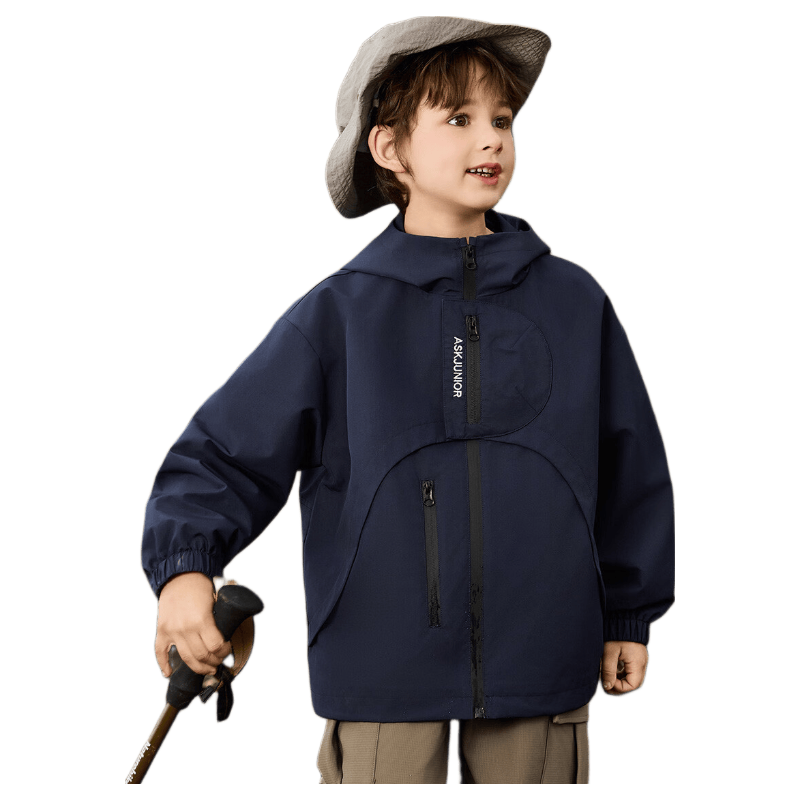 ASK JUNIOR Outdoor Children's Waterproof Jacket, Fall 2026 Boys' 3D Protective Helmet Windproof Mountaineering Suit, Navy Blue, Size 160
