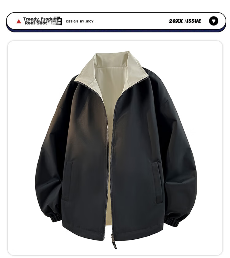 Wassup Sohot Men's Reversible Jacket Spring Autumn Outdoor Casual Stand Collar Flight Jacket Moonlight Blue S 5