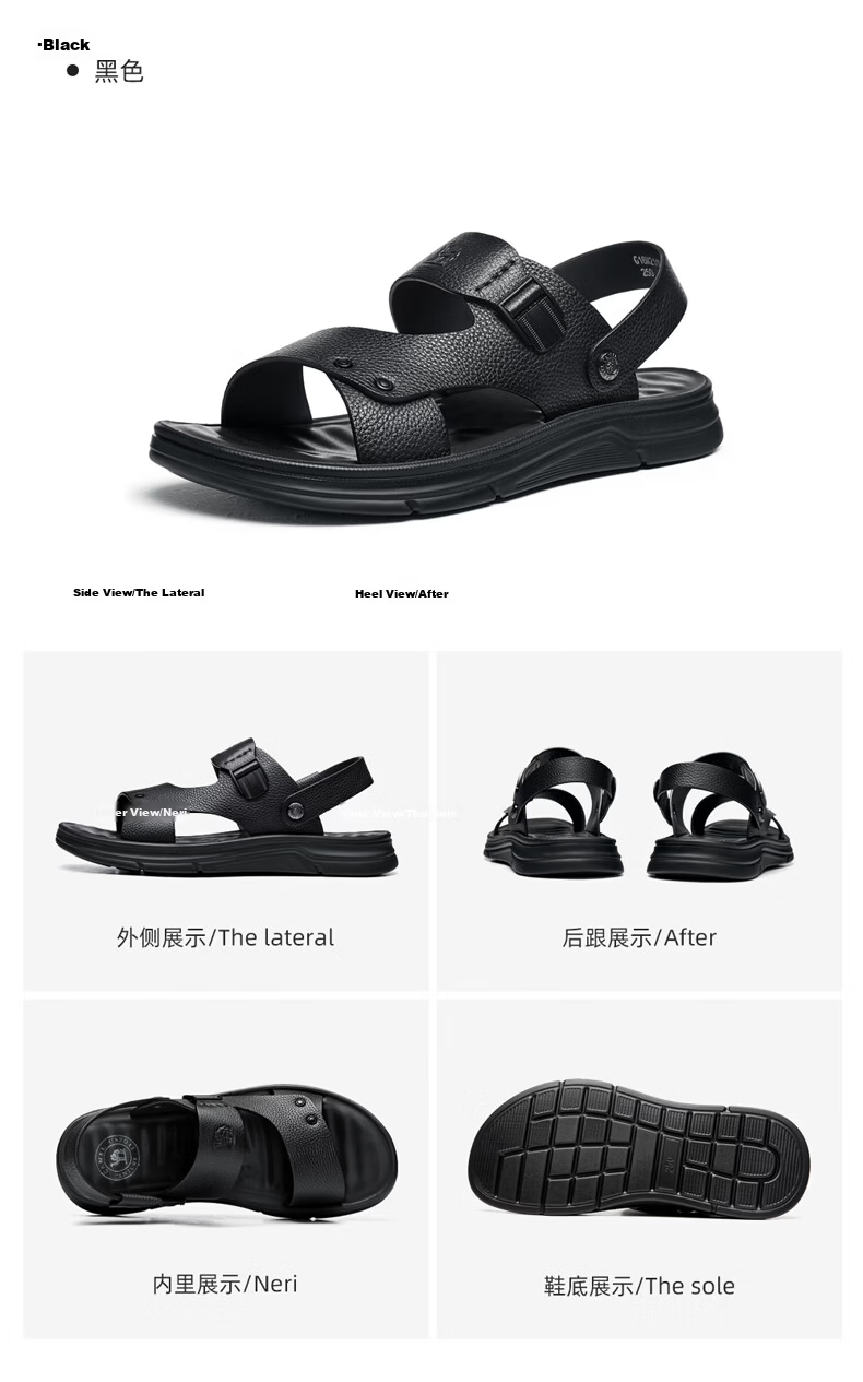 CAMEL Summer Cowhide Beach Shoes, Two-Way Business Leather Sandals for Men And Fathers, Outdoor Wear, G16M211015, Black, Size 41 12