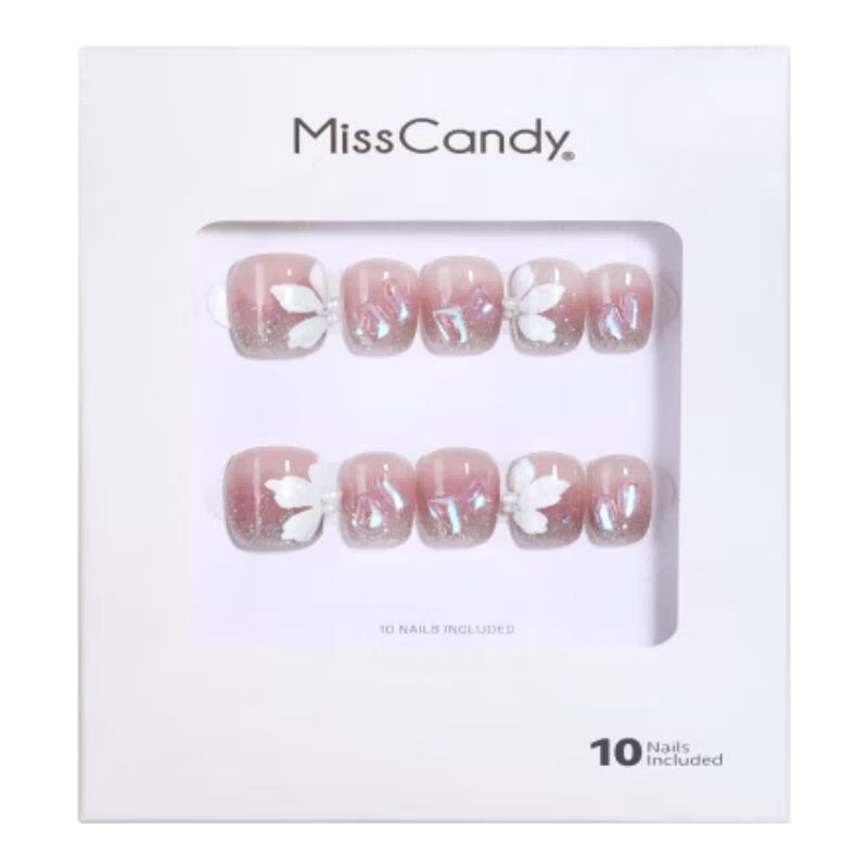 Miss Candy Handmade Nail Wraps Reusable Quick Wear Ice Transparent Butterfly Glitter SG256 Size S Ultra Short T