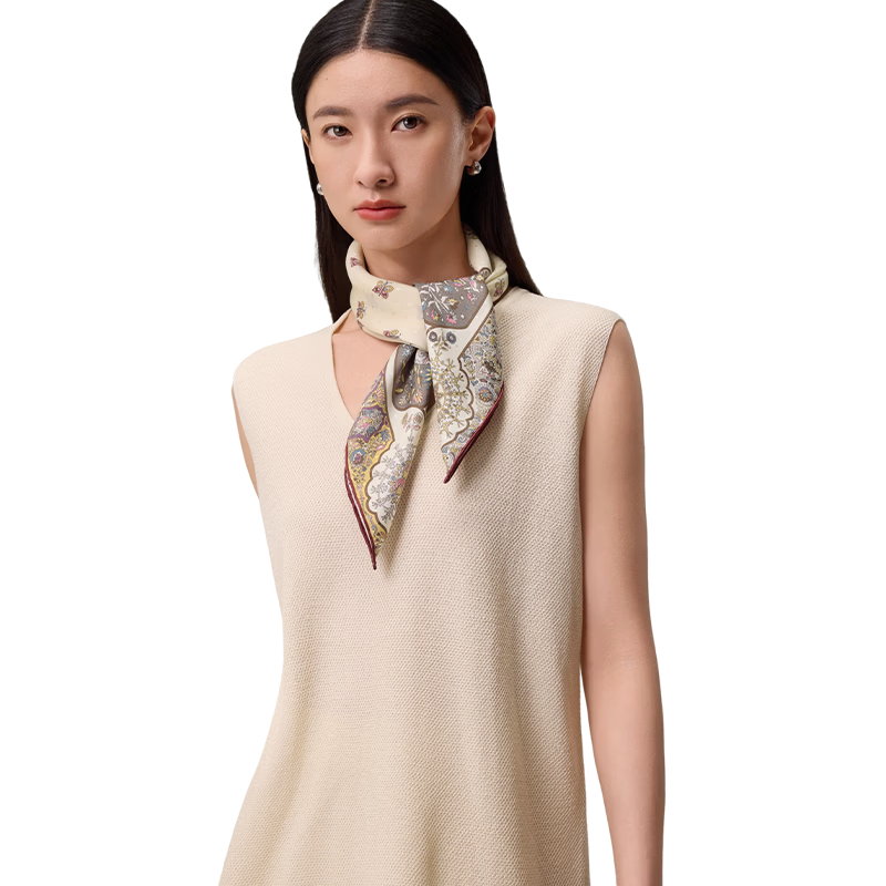 Shanghai Story [Counter Same Style] 100% Mulberry Silk Twill Double-Sided Printed Small Square Scarf Gift for Mom and Girlfriend