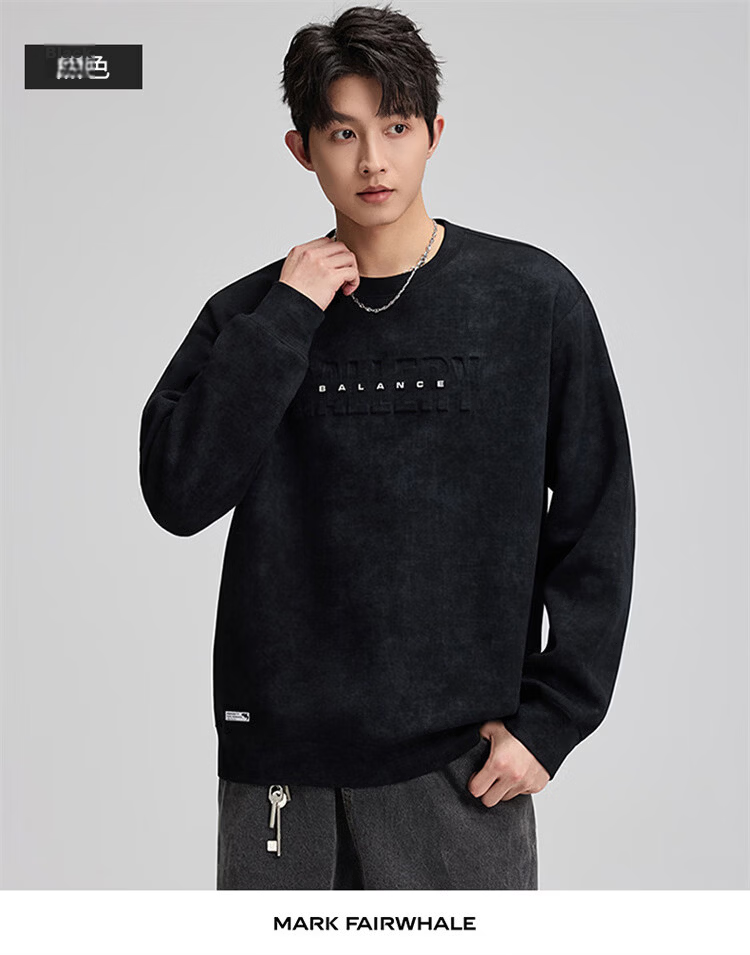 MARK FAIRWHALE Tie-Dye Sweatshirt Men Spring Trendy Brand Crewneck Heavyweight Long Sleeve T-Shirt Base Layer Rock Gray 3XL 16