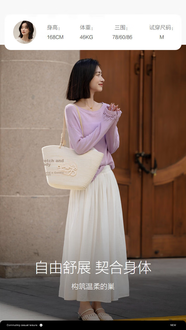 Demana [with Tencel] Spring Cloud Oxygen Cotton Crew Neck Jacquard Hollow Lace Loose Slim Knit Sweater for Women Premium Feel 9