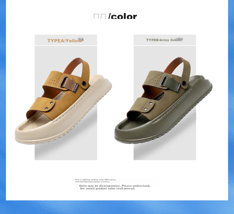 MEXICAN Spring Summer New Men's Sandals Beach Shoes Two-Way Slippers Breathable Dark Green Size 40 9