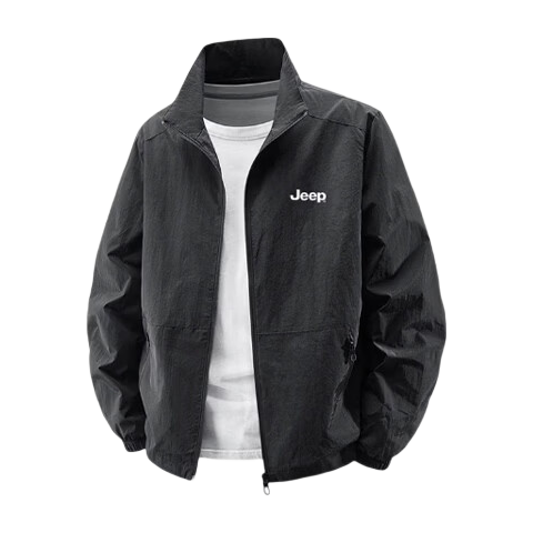JEEP Men's Spring Autumn Sports Loose Casual Stand Collar Jacket Dark Gray 2XL