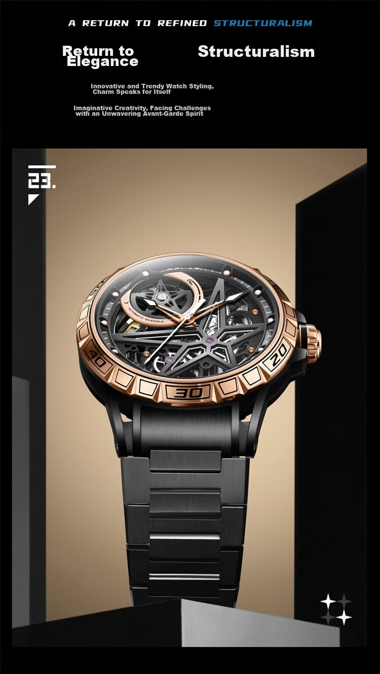 GELATU Men's Automatic Skeleton Mechanical Watch Waterproof Luminous Luxury Fashion Trendy Wristwatch 8
