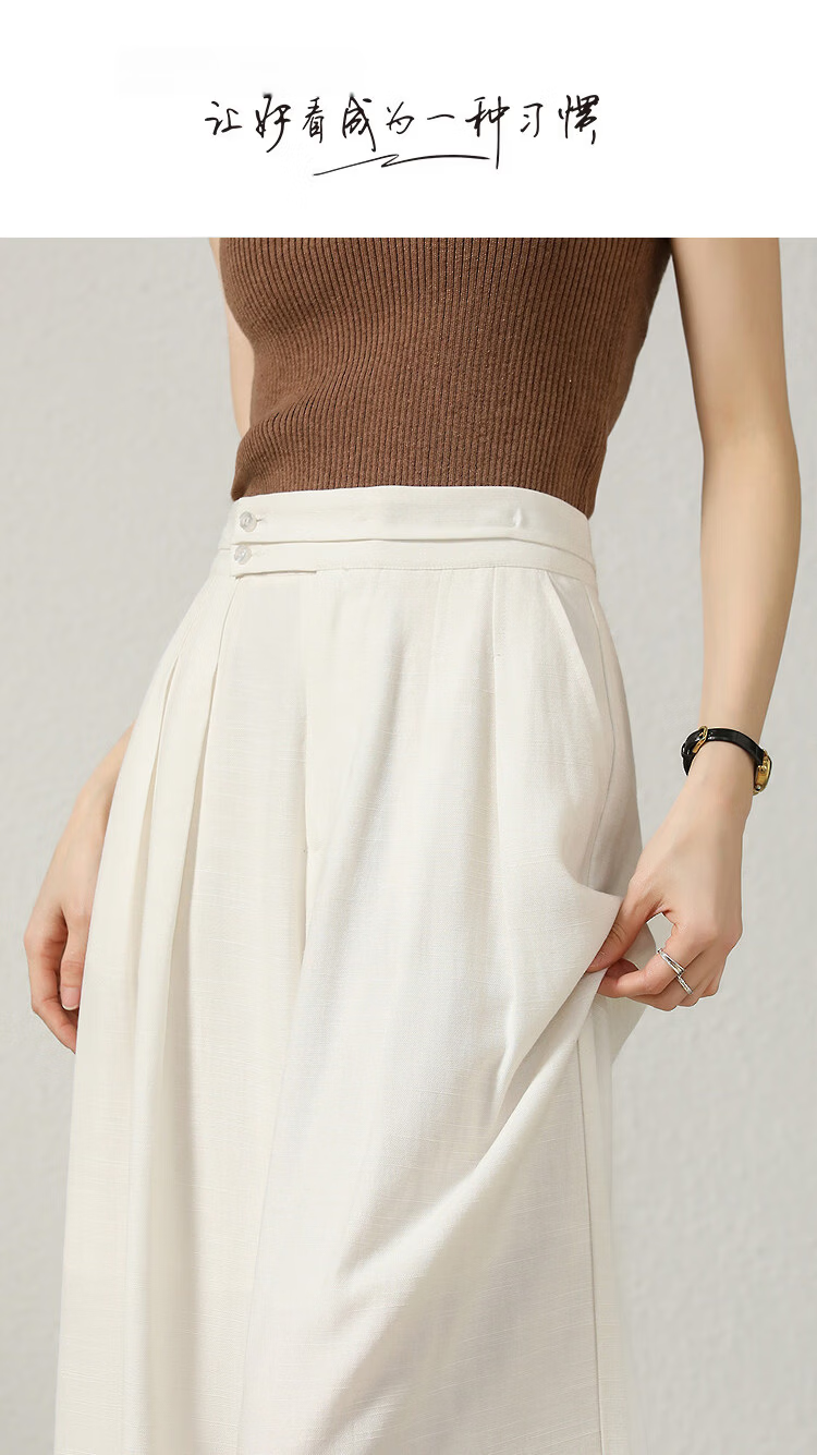 Demana Linen Lyocell Blend Spring Pleated Double-Breasted Wide-Leg Loose Slimming Women's Casual Pants Premium Feel 1