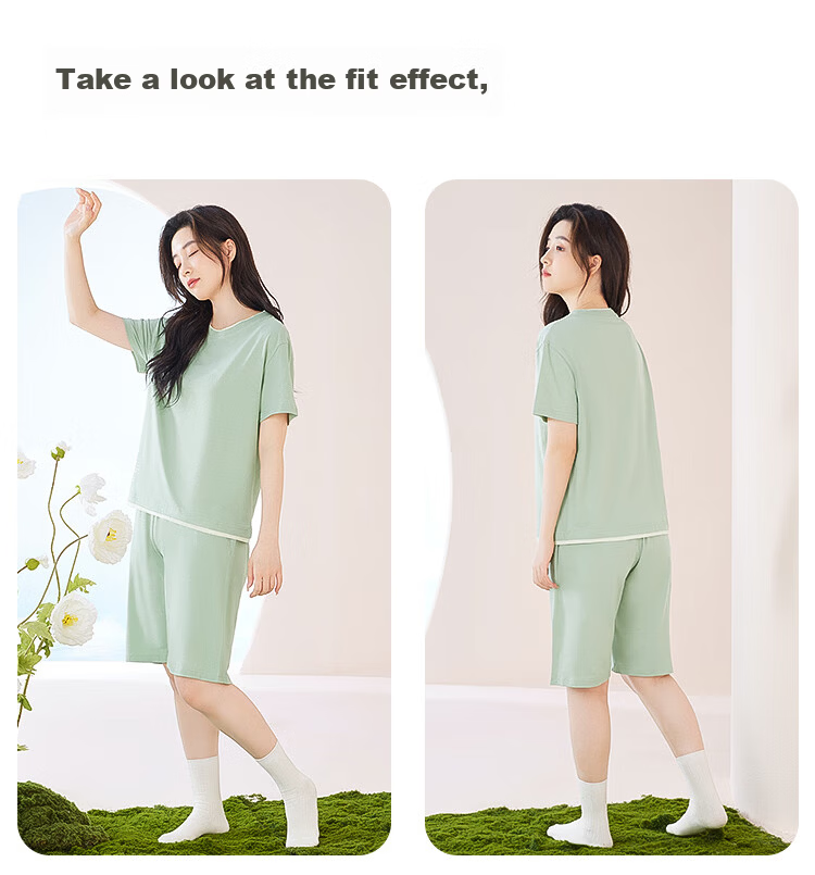 Hodo Women's Pure Cotton Color-Block Simple Short-Sleeve Pullover Shorts Pajama Set 12