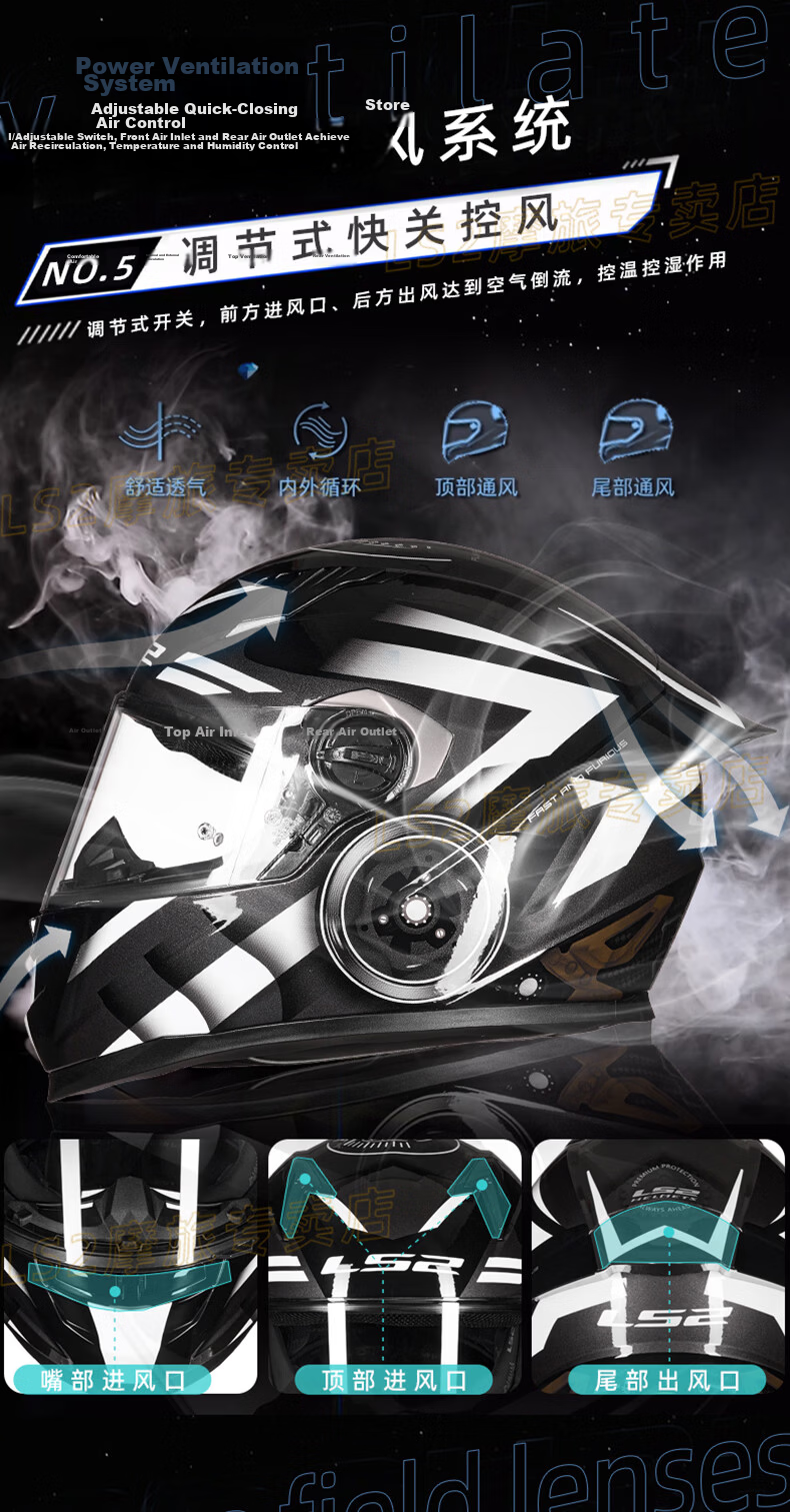 LS2 Motorcycle Helmet Full Face FF300 Matte Black Large Spoiler Summer All Season L 7