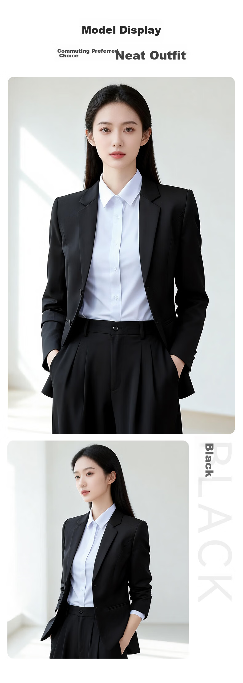 Yulixi Women's Navy Blue Business Slim Fit Wrinkle-Free Blazer Suit 2026 New Two-Piece Set 11