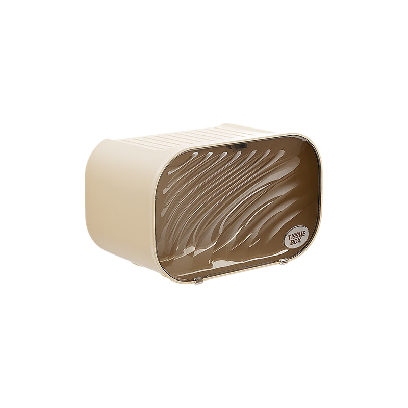 Baoshi Bathroom No-Drill Wall-Mounted Tissue Box Waterproof Press-to-Open Storage Rack Khaki Tissue Dispenser Organizer