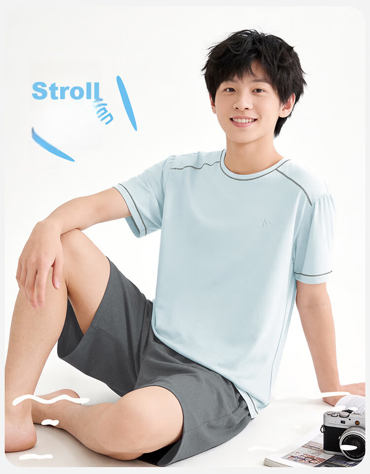 Bingxue Kapok Boys' Modal Pajama Set Summer Cool Short Sleeve Solid Color Two-Piece Sleepwear for Kids and Teens 10