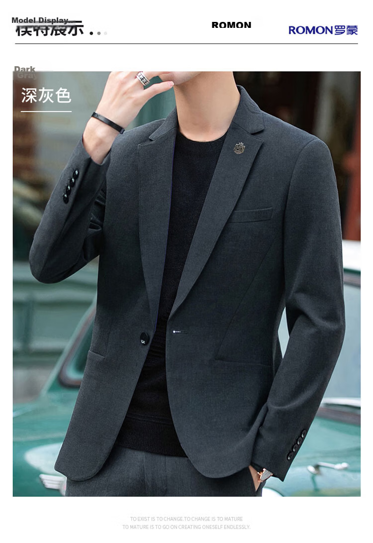 ROMON Men's Autumn Winter Business Formal Casual Suit Jacket Groom Best Man Wedding Tuxedo Blazer 13