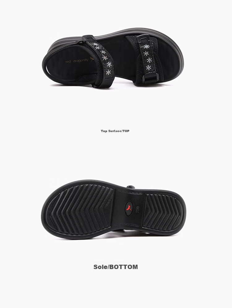 Red Dragonfly Women's Thick Sole Height Increasing Velcro Beach Sandals Lightweight Soft Sole Outdoor Shoes WTK264771 Black Size 36 10