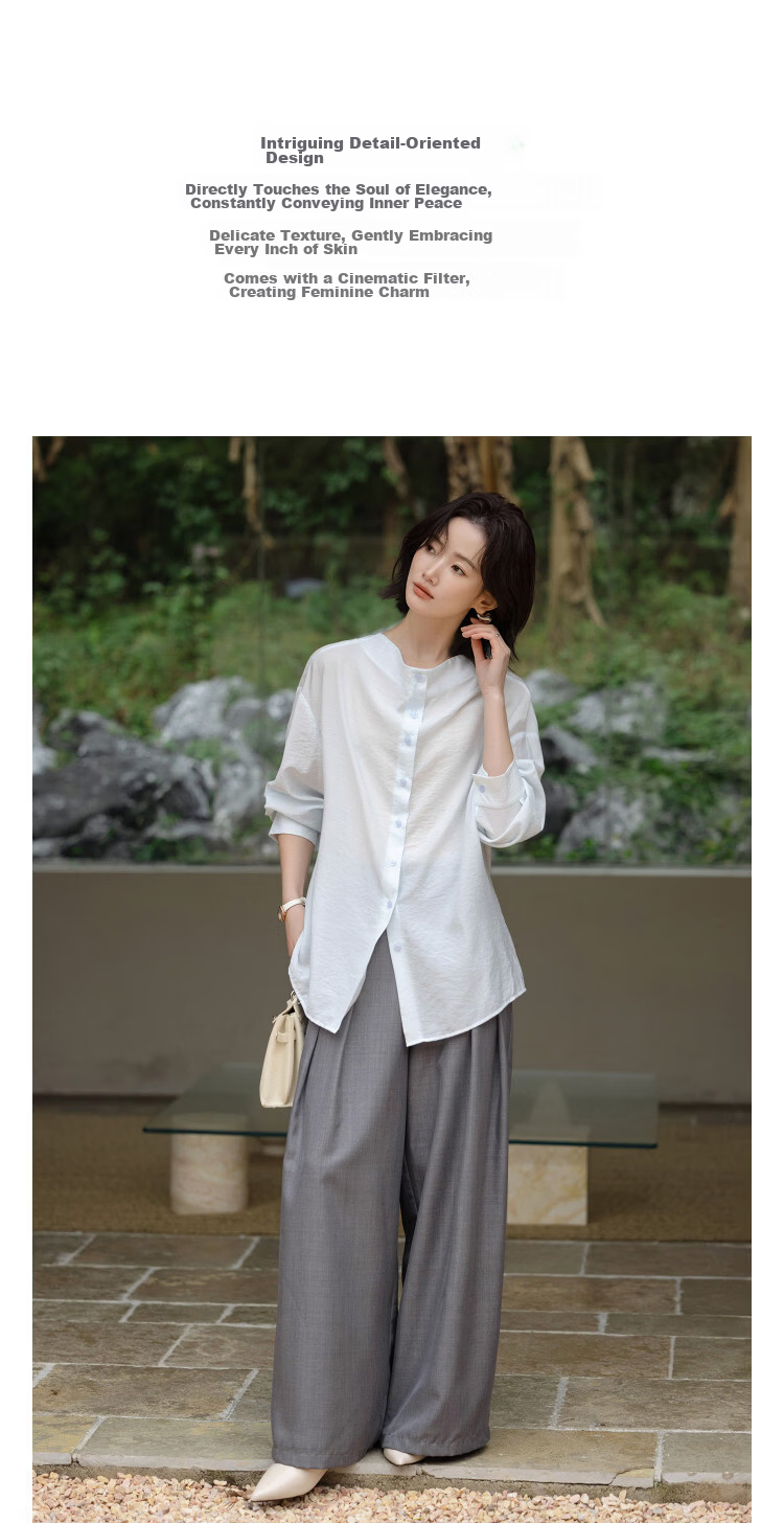 Demana [Yunjian Shiyi] Spring Simple V-Neck Button-Down Loose Fit Slimming Elegant Women's Shirt 6