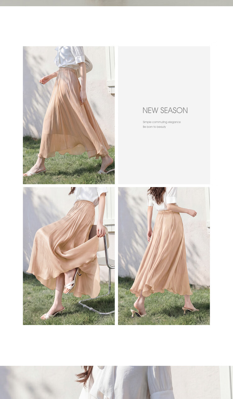 Shangdu Bila Elegant Radiant Half Skirt for Women Summer Soft Style Slimming A-Line Skirt Lightweight Draped Elastic Waist Flared Skirt 23