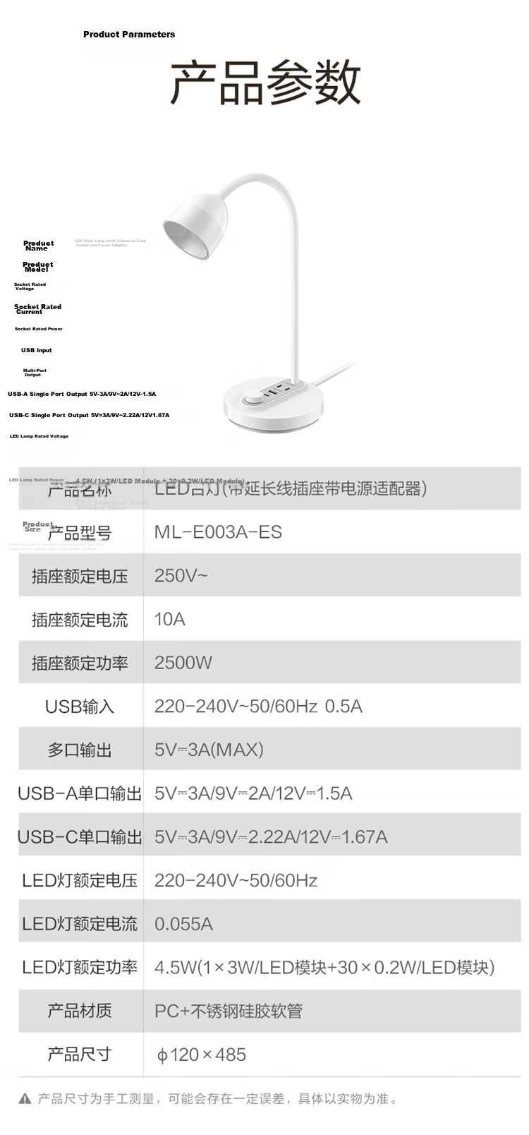 BULL Full Spectrum Eye Protection Bedside Lamp, 30W Fast Charging, Stepless Dimming, Ultra-Thin Model MH-A4R5E Mountain Gray 12