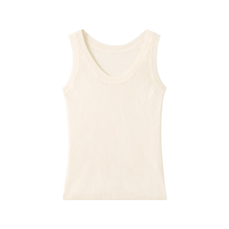 JD Jingzao Summer 100% Wool Base Vest Women Fine Merino Wool Sleeveless Top Cream White M