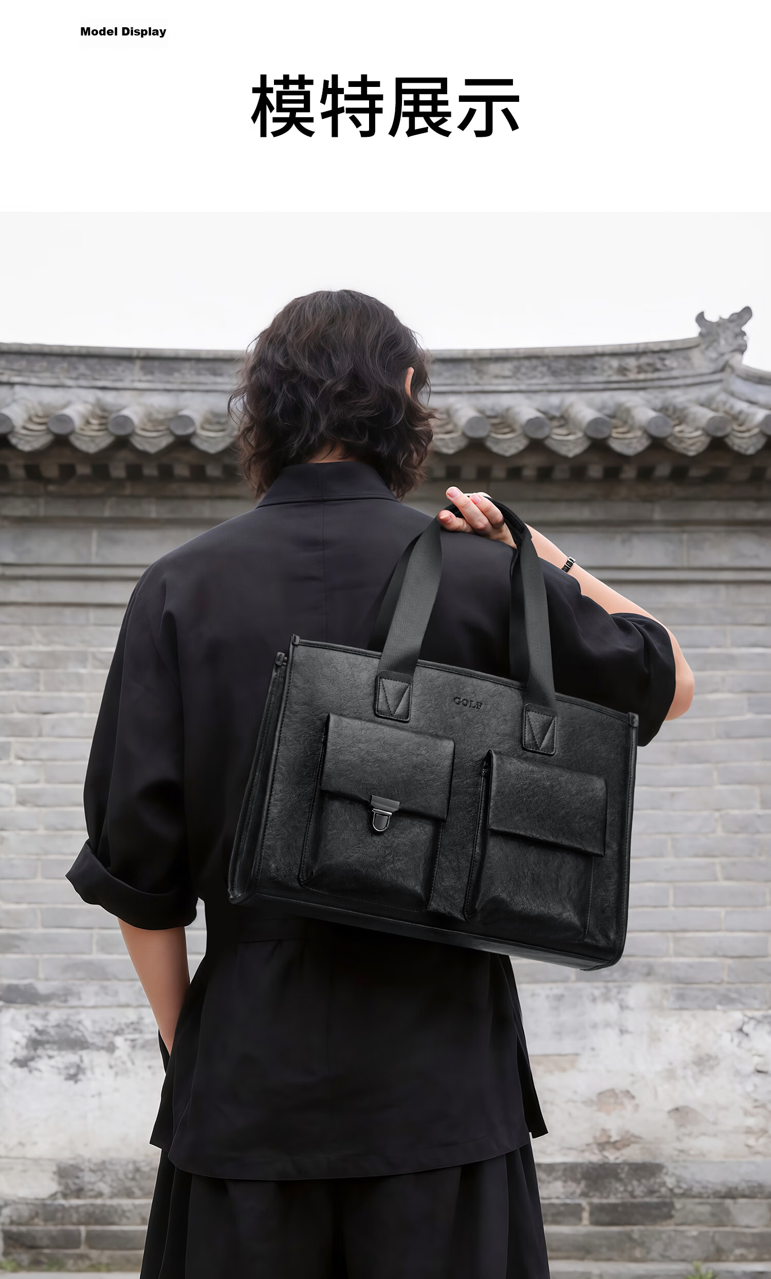 GOLF Business Briefcase Men's Handbag 14-inch Laptop Bag Multi-pocket Unisex Vintage Wrinkled Tote Bag 8