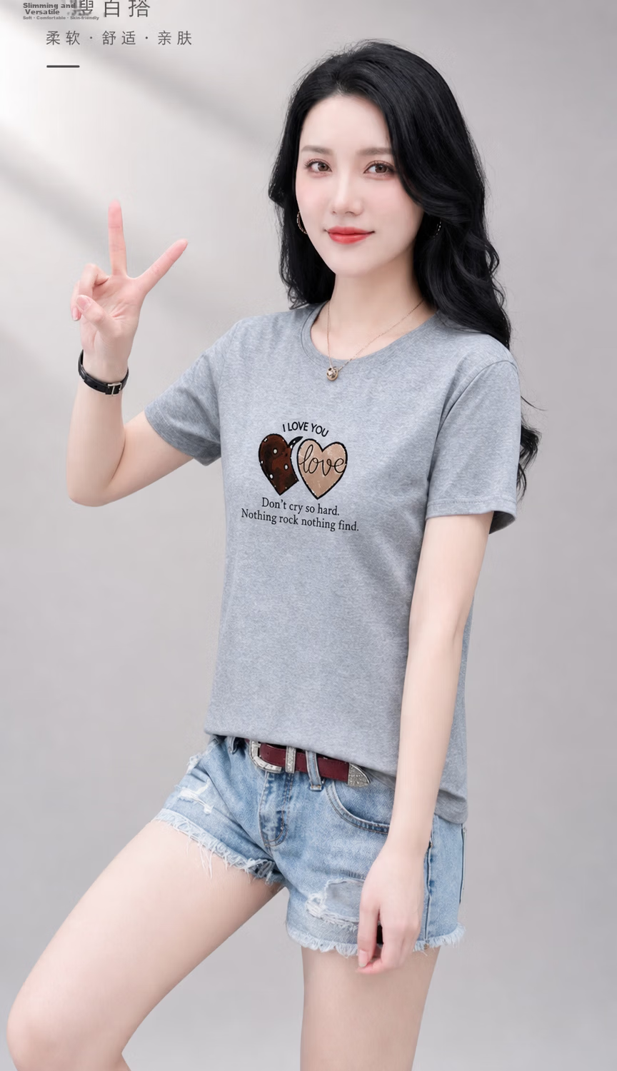 AEMAPE Summer New Women's T-Shirt Loose Slim Fit Middle-Aged Mom Fashion Round Neck Short Sleeve Casual Stylish Top 7