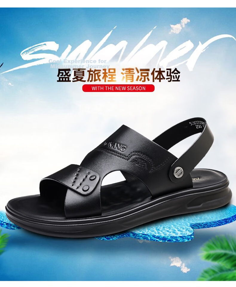 Aokang Men's Summer Casual Beach Leather Sandals Black Size 38 2
