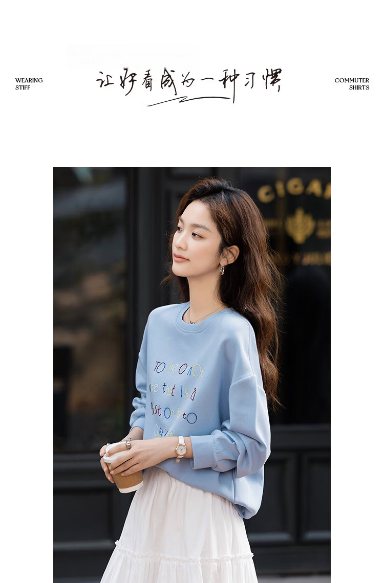 Demana Soft Air Layer Spring Commuter 3D Colorful Embroidered Thread Crewneck Drop Shoulder Loose Petite Women's Sweatshirt 12