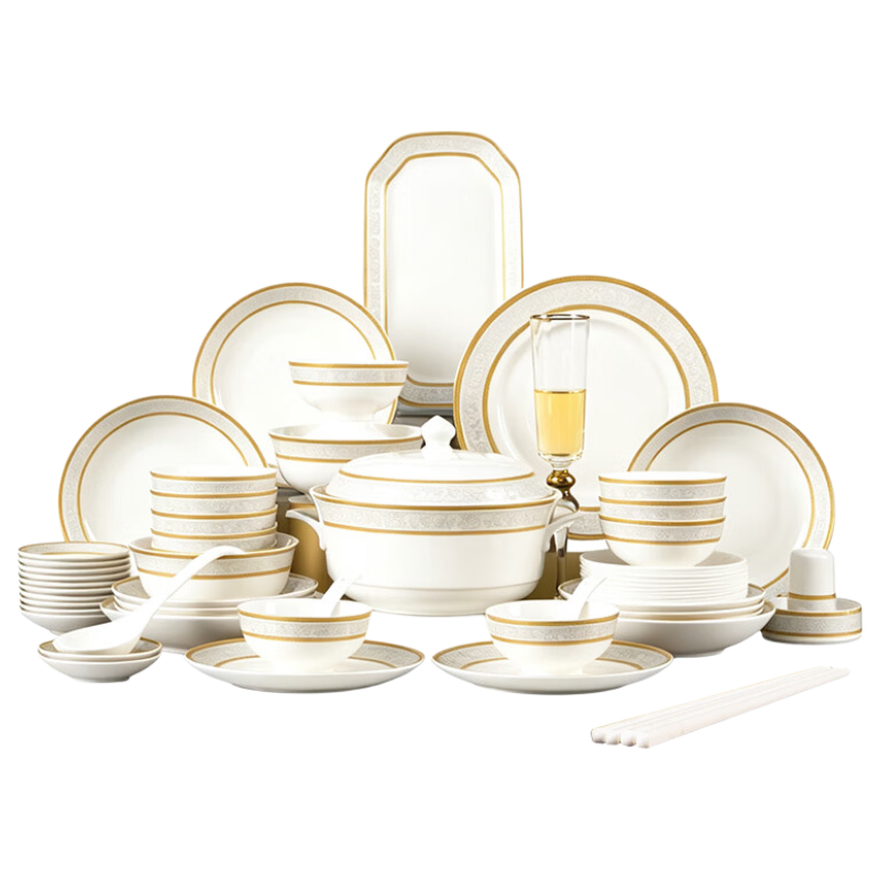 JD Jingzao 96-Piece Dinnerware Set Bowls Plates Full Tableware Set Housewarming Jinyu Mantang
