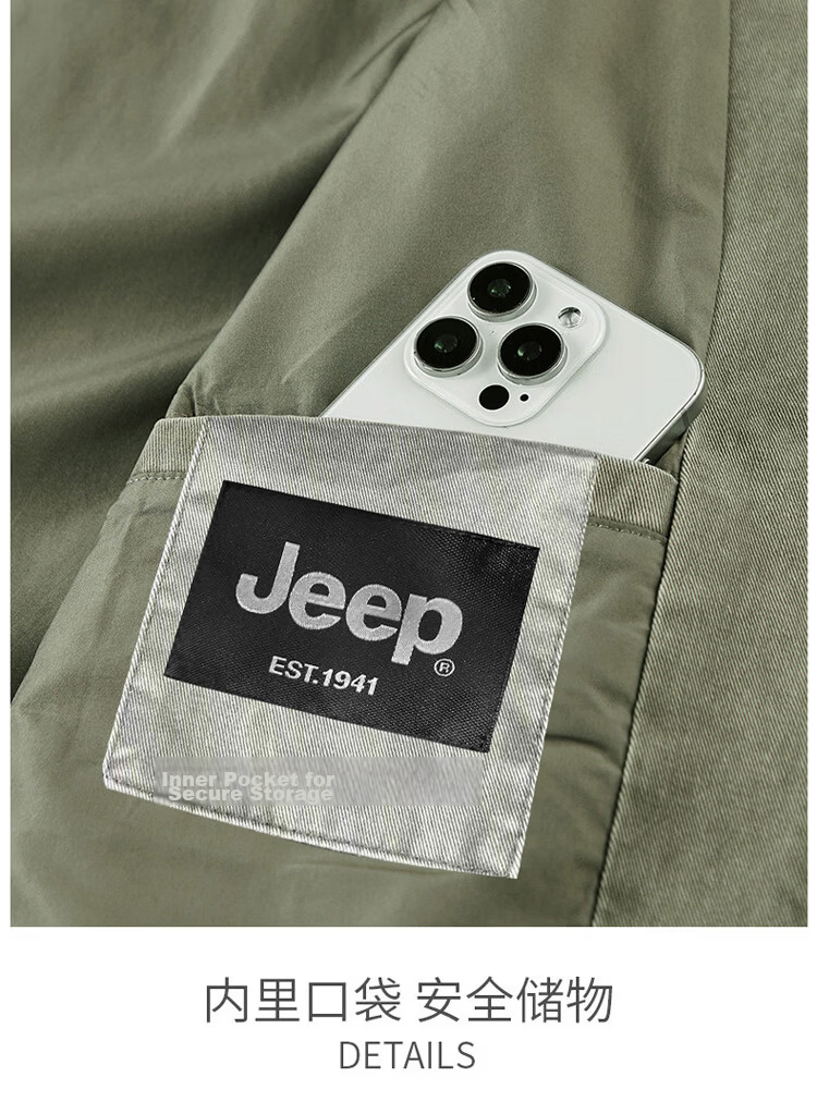 JEEP Men's Jacket Spring Autumn Trendy Workwear Cotton Short Casual Versatile Gray Green 2XL 18