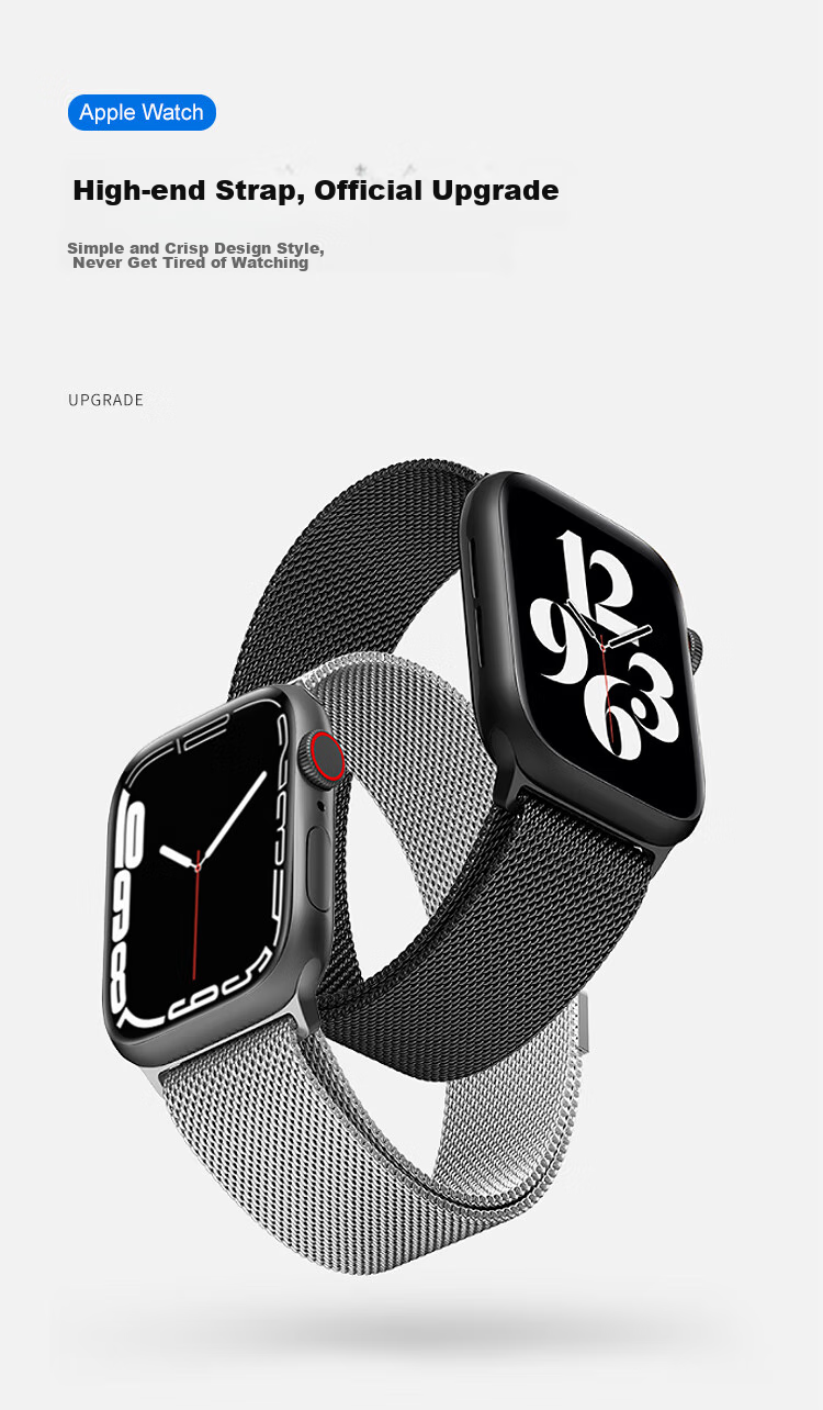 MSSM Compatible Apple Watch Band, Milanese Loop for IWatch Ultra 4/S12/11/10/9/Se3/2, Metal Magnetic Clasp, Black, 38-42 5