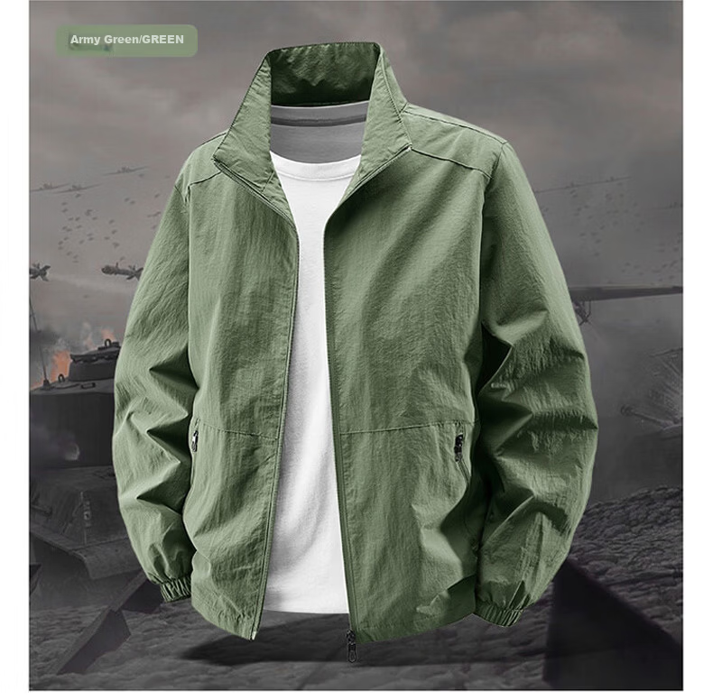 Yalu Ice Silk Men's Jacket Summer Casual Stand Collar Windproof Breathable Lightweight Sun Protection Army Green (Upgraded) 3XL 11