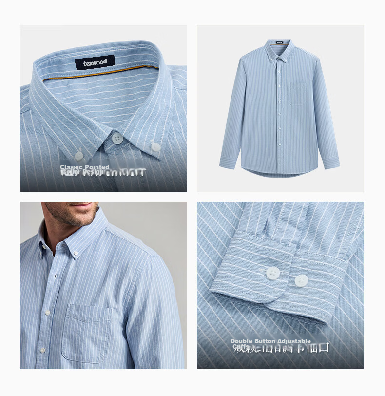 Texwood Deshiwo Apple Standard Shoulder Men's Long Sleeve Striped Casual Shirt Blue S 6